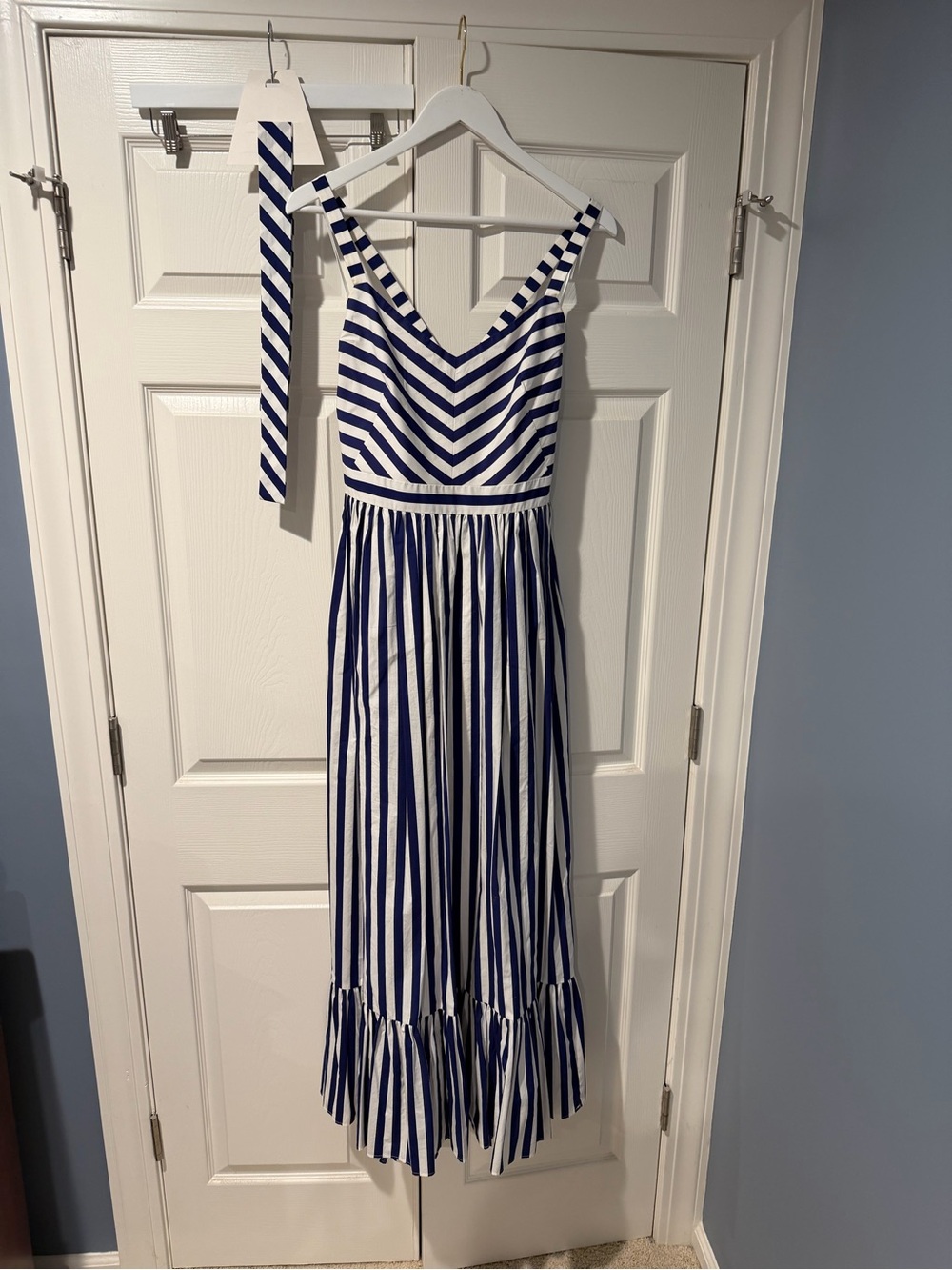 J. Crew Navy and White Striped Maxi Dress with Removable Tie